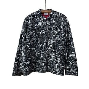 Chicos Jacket Womens L Black Zip Bomber Animal Print‎ Cotton Sateen Minimalist